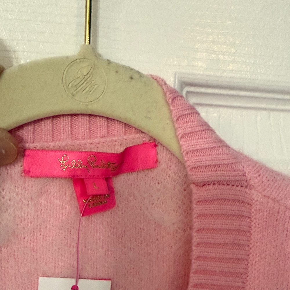 Lilly Pulitzer Pink and White Heart Cardigan - Picture 4 of 5